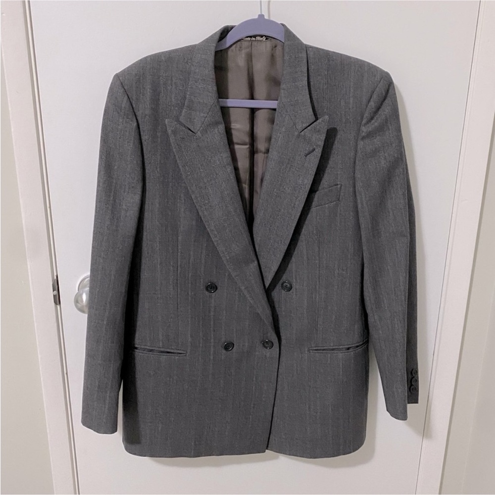 Vintage Charcoal Double-Breasted Blazer